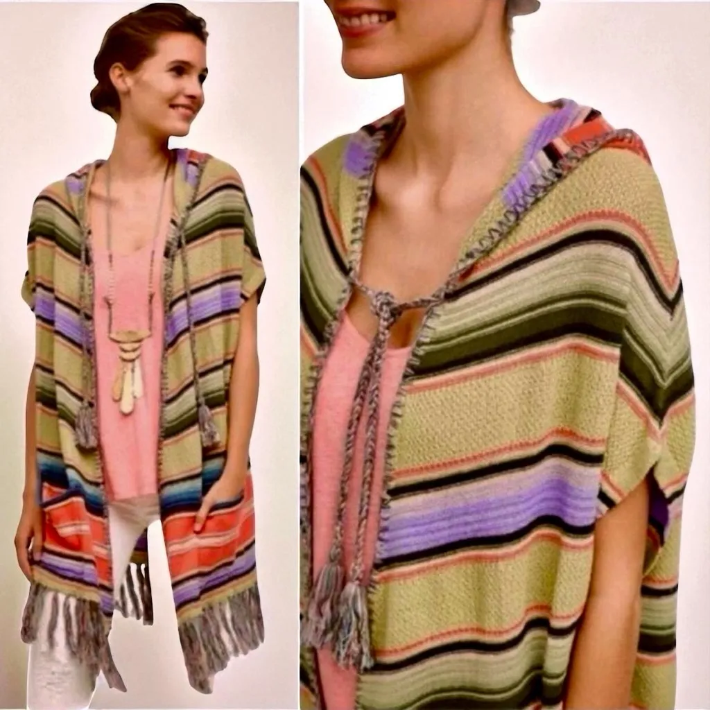 Anthropologie Moth Calexico Hooded Striped Poncho Sz XS - Image 2