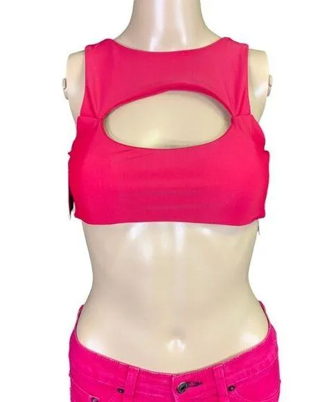 Cupshe Womens Bikini Swimsuit Top Cutout High Neck Magenta Pink Small - Image 2