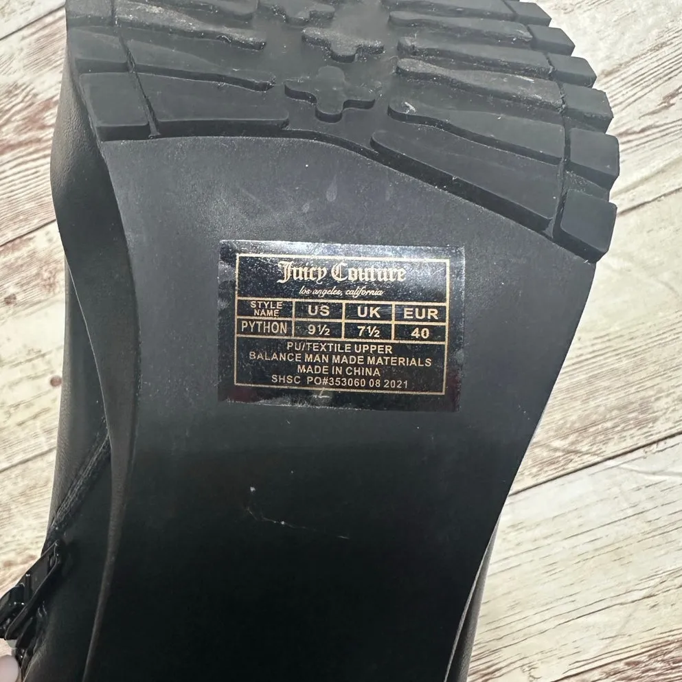 Juicy Couture Faux Leather Jeweled Chunky Bootie Women's Size 9.5 Zip Black - Image 9