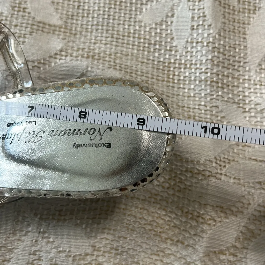 Norman‎ Kaplan Rhinestone Thong Sandals Lucite Heel Size 6 SEE DESCRIPTION Silver - Image 9