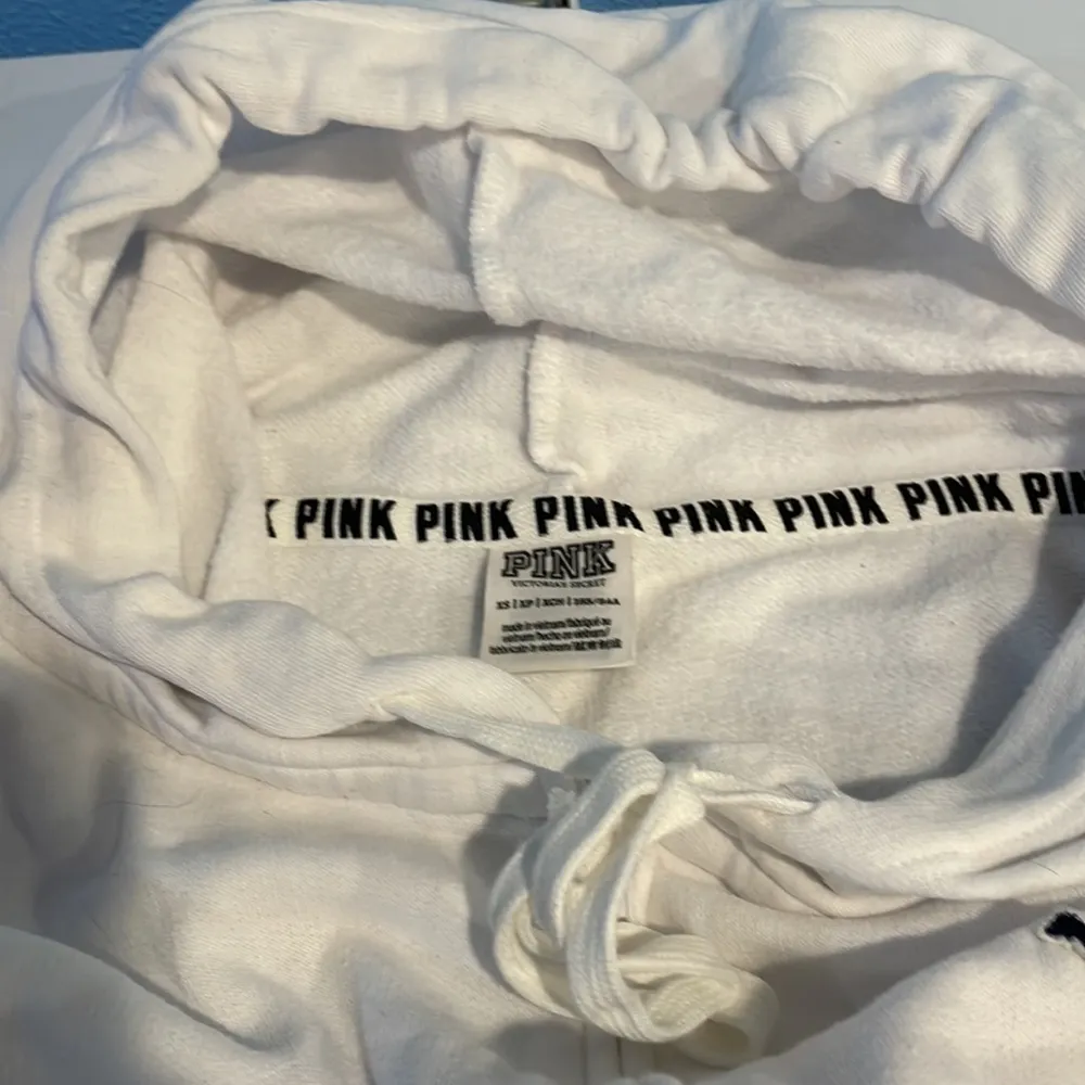 White with blue and red stripe sleeve hooded sweatshirt from PINK - Image 2