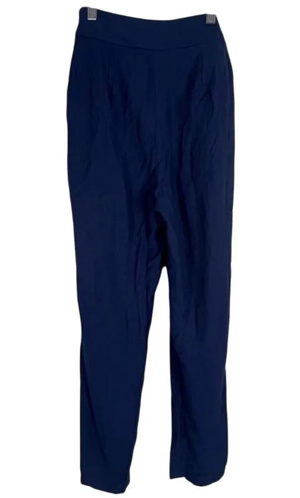 Leith Pants Womens XXS Navy Blue High Waist Tie Front Cropped Tapered Old Money - Image 3
