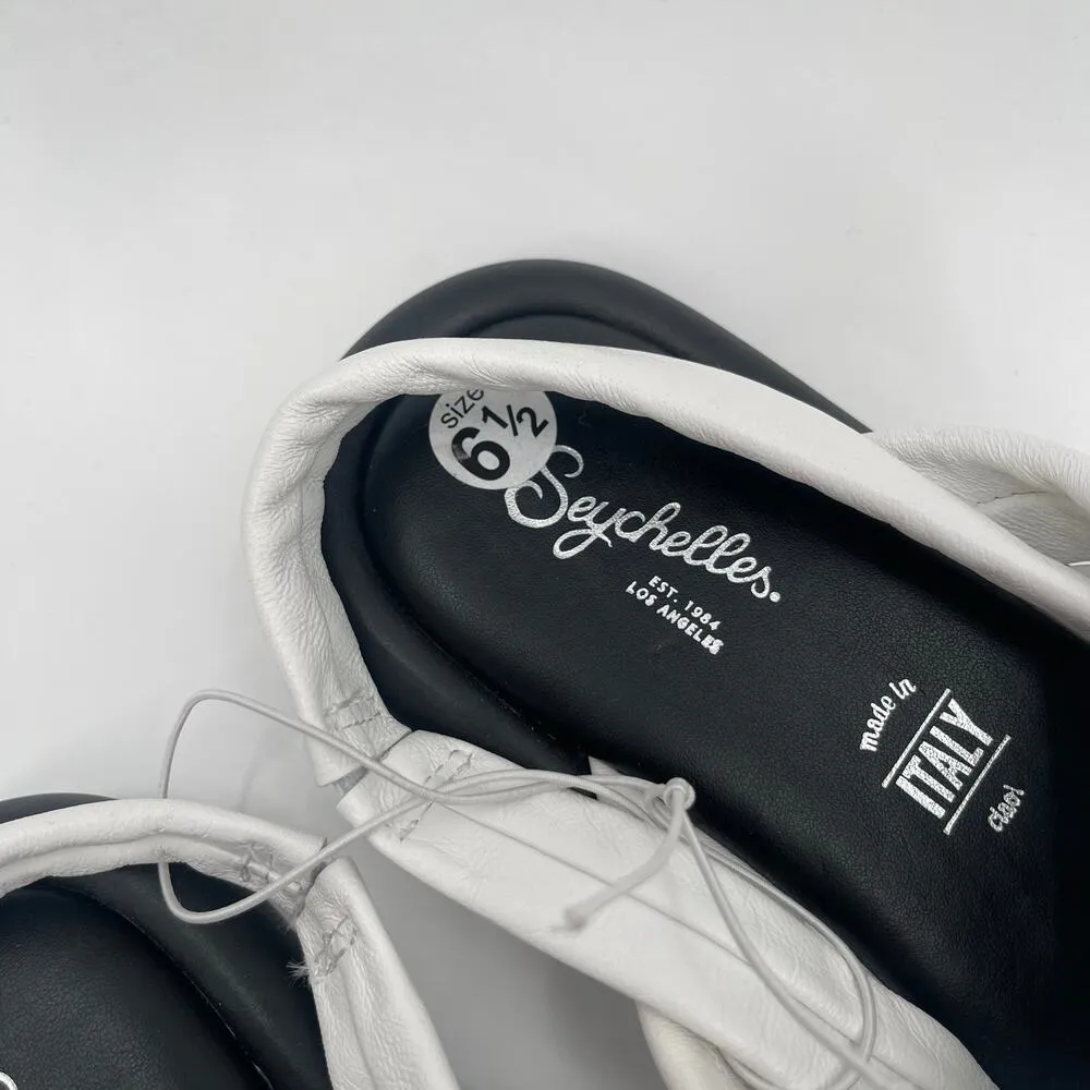 SEYCHELLES Sandals Size 6.5 White Leather Strappy Flats Punchline Slingback NEW - Image 3