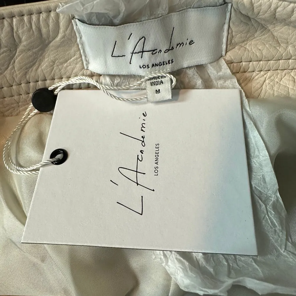 L'Academia Off White Leather Pants MEDIUM Tapered Moto Biker Designer $498 NEW - Image 11
