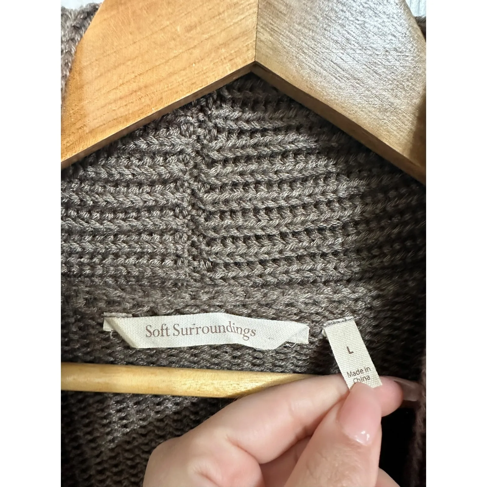 Soft Surroundings Women's Country weekend belted wool blend cardigan Taupe Large - Image 3