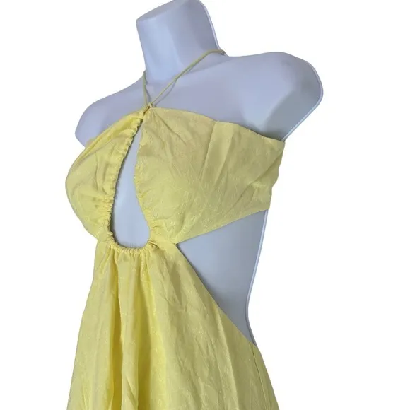 ROTATE Birger‎ Christensen Nanna Cutout Jacquard Mini Dress Pastel Yellow US 8 - Image 12