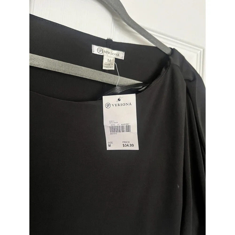 NWT Versona - Black Maroon striped 3/4 sleeve stretch shift dress, L - Image 3