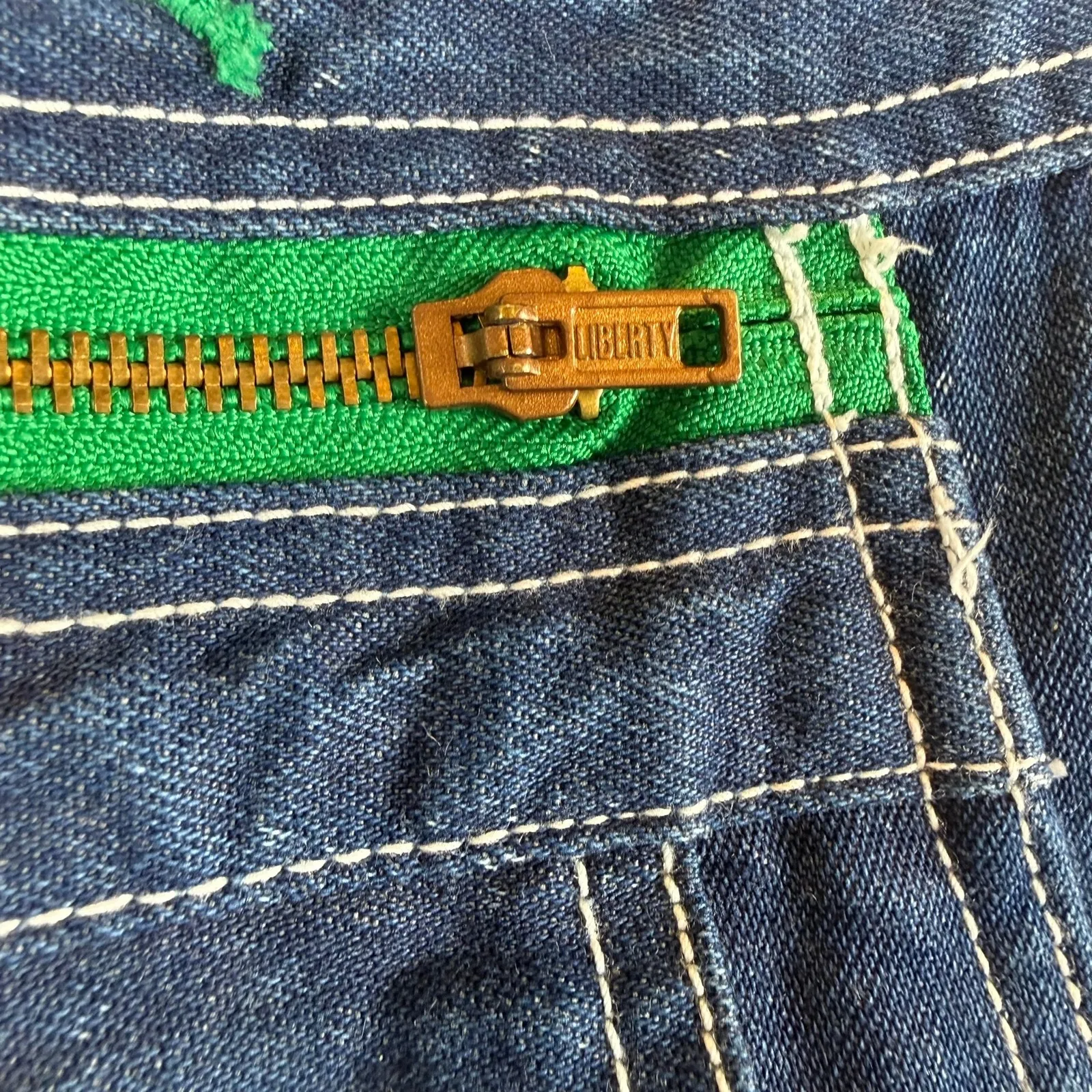 Liberty Denim Overalls — Women's Size 20 Tall Green Zip Accent Carpenter Style Blue - Image 5