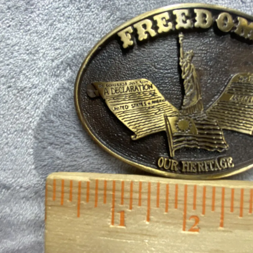Patriotic USA Belt Buckle Statue Liberty‎ Heritage Independence 4th July Brass Brown - Image 3
