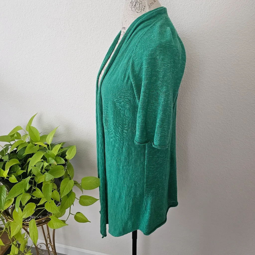 Eileen Fisher Green Linen Blend Long Cardigan Kimono Shrug above elbow S - Image 2