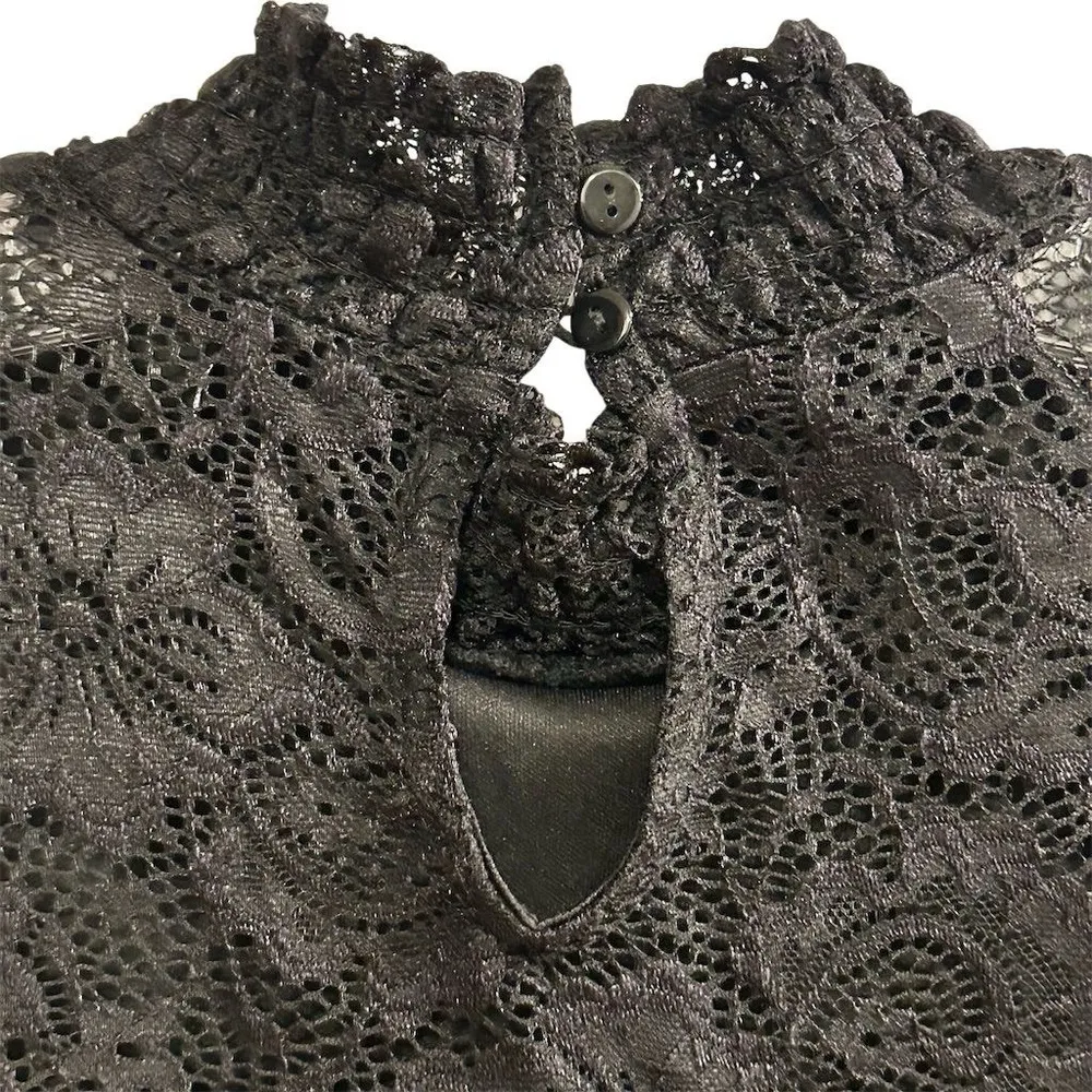 Anthropologie Cable & Gauge Women's M Black Lace High Neck Long Sleeve Blouse - Image 11