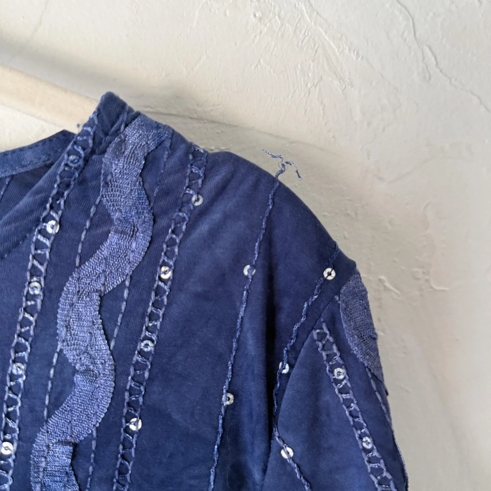 BonWorth Shirt Womens Small‎ Blue Sequin Embellished Short Sleeve Stretch Top - Image 7