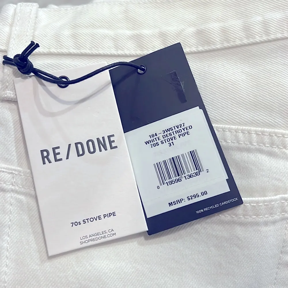 NWT RE/DONE 70s Stove Pipe White Destroyed Jeans, Size 31 New w/Tag Retail $295 - Image 13