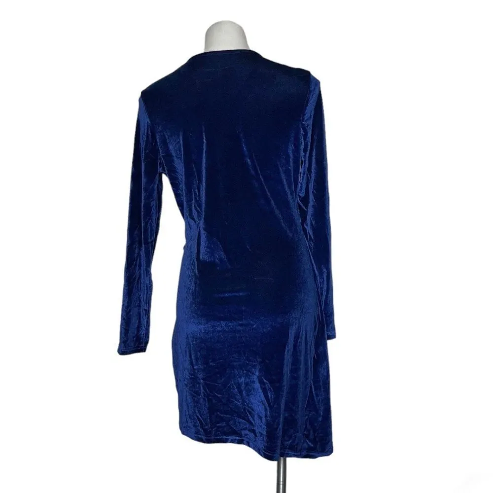SHEIN Belle Faux Wrap Ruched Detail Velvet Dress Royal Blue Surplice Size XL - Image 2