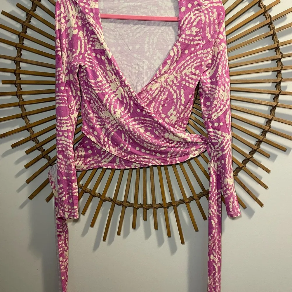 Anthropologie Daily Practice Pink & White Long Sleeve Wrap Crop Top - Image 7