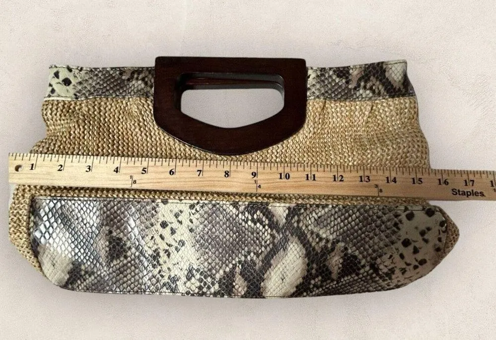 Nicole Miller Straw Wood Handle Snap Closure Clutch - Image 6