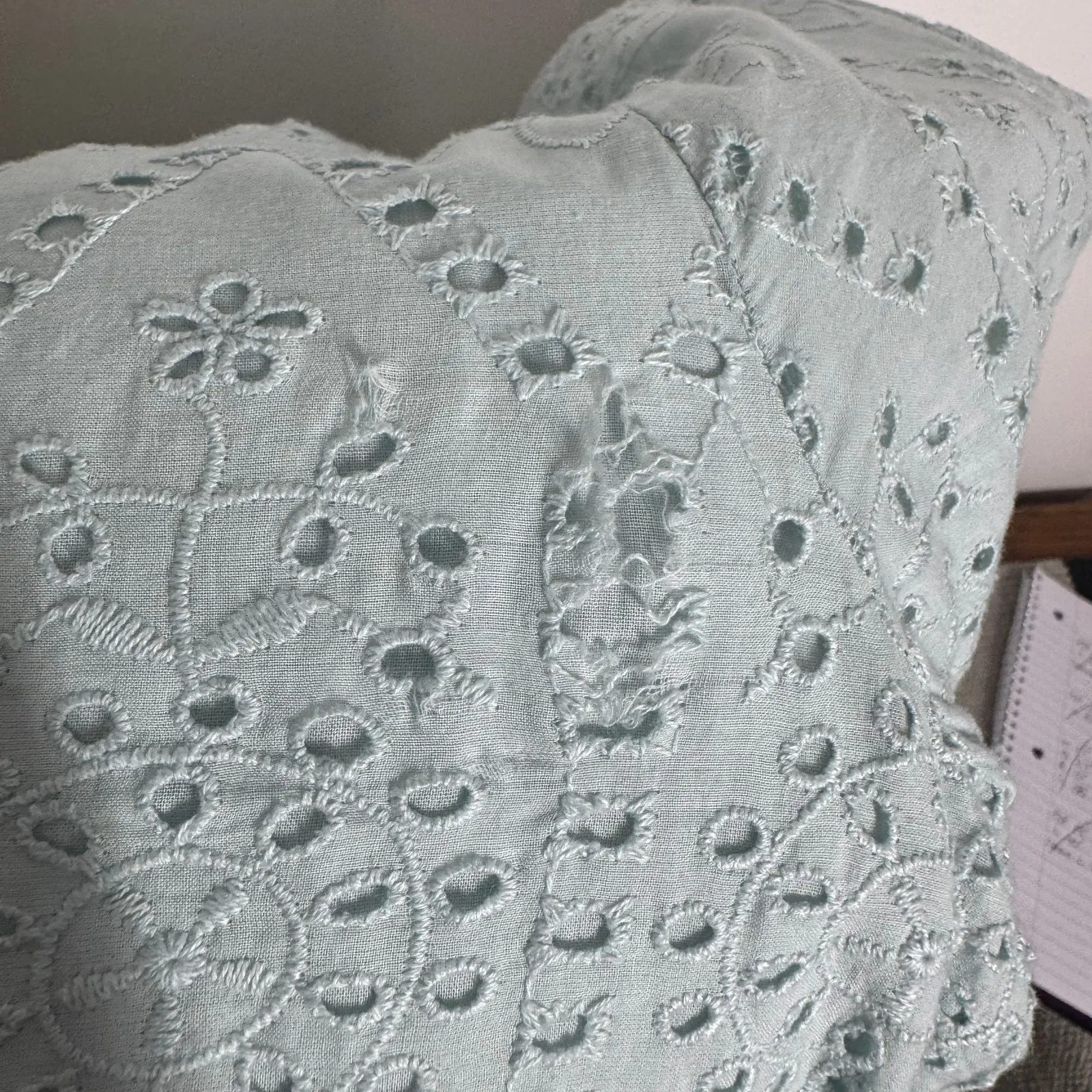 Sundance Coastland Eyelet Long Sleeve Dress S Blue Eyelet Cotton Cottage Boho - Image 4