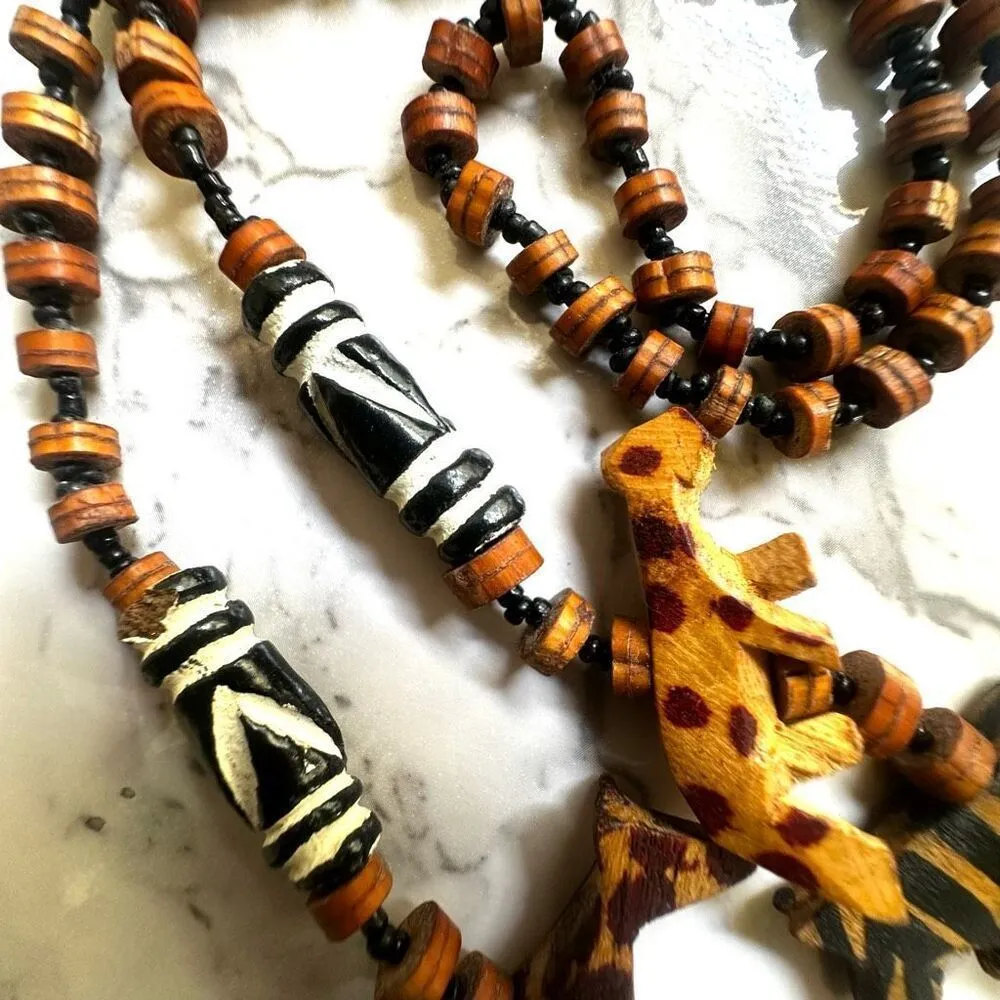 African wooden beaded animal beaded necklace Brown - Image 10