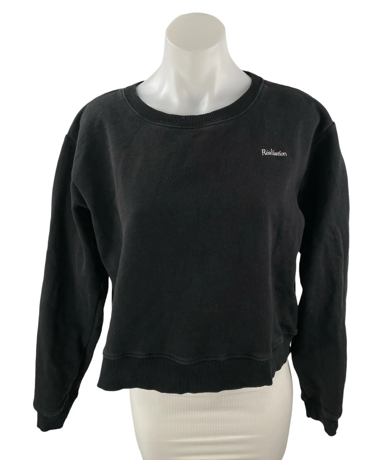 Realisation Women's Black Logo Long Sleeve Fleece Sweater Sweatshirt Top Size S - Image 1