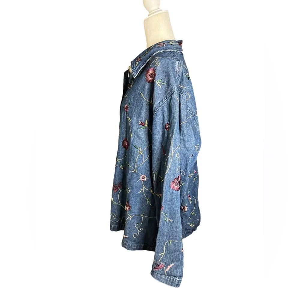 Floral Needlepoint Embroidery Jean Jacket 2X - Image 4