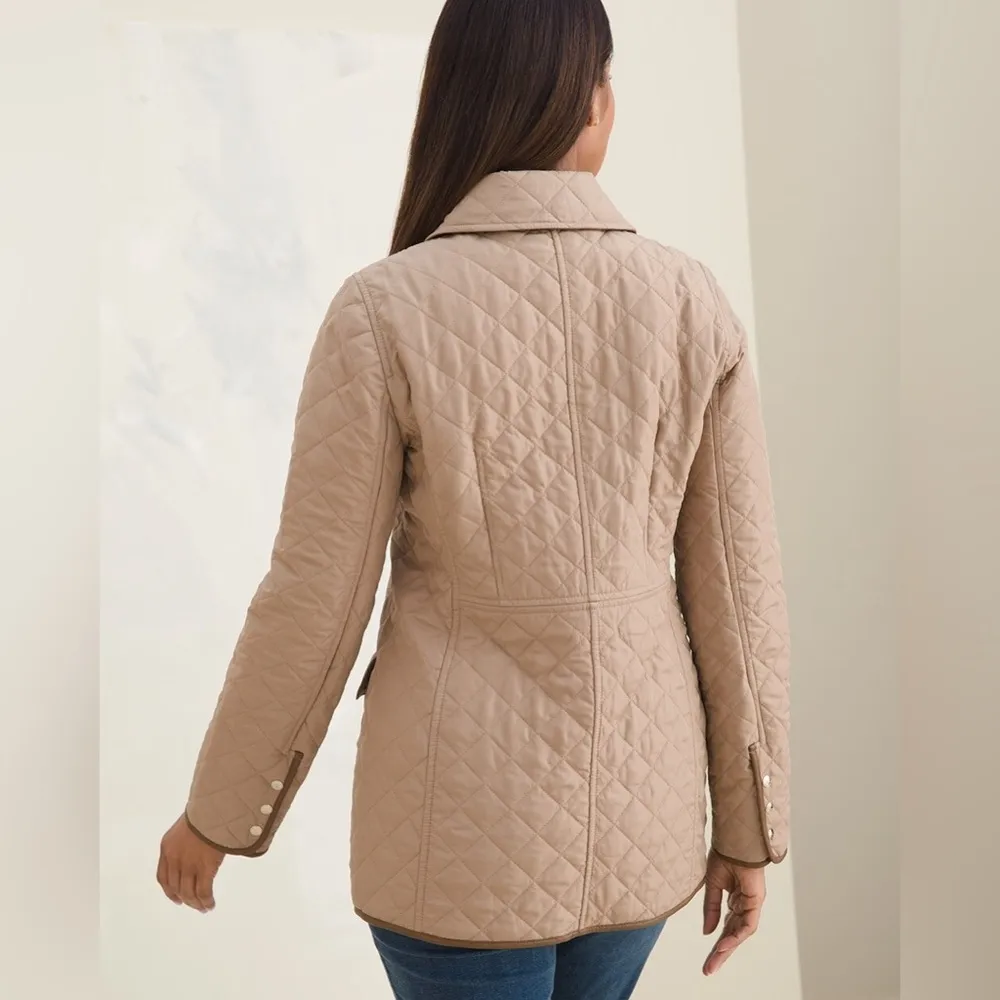 Chico’s Faux-Leather Trim Puffer Jacket Tan/Beige Button Down Jacket - Image 3