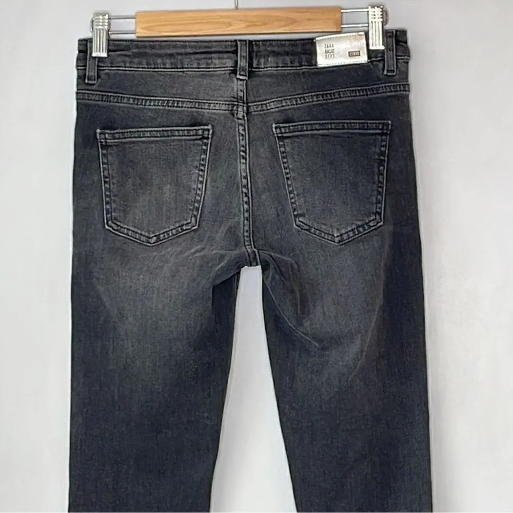 Zara Black Gray Jeans Black Pearl Cuff Hem Detailing - Image 4