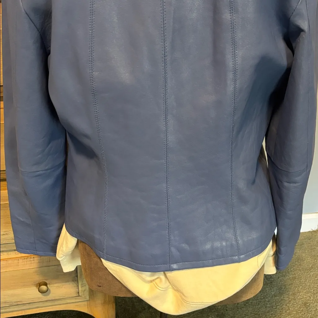 Catherine Stewart Sky Blue Full Zip Classic Style Leather Jacket Size L - Image 5
