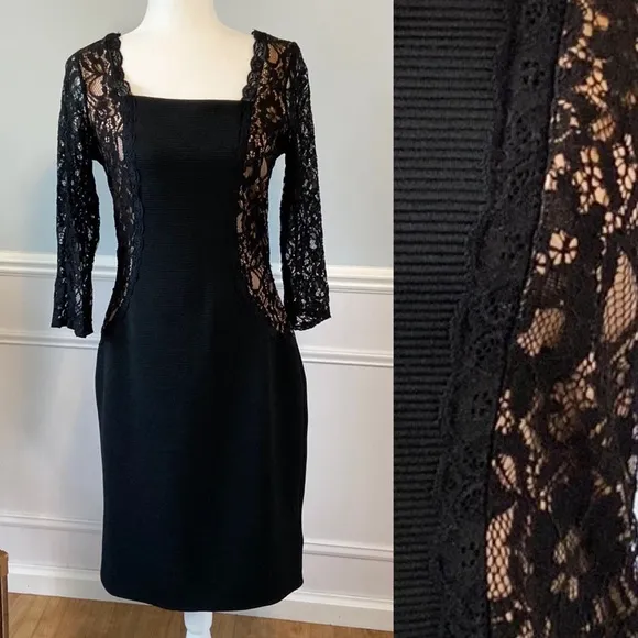 NWT Long Tall Sally Black Lace Bodycon Midi Dress LBD Elegant 3/4 Sleeve Sz 10 - Image 2