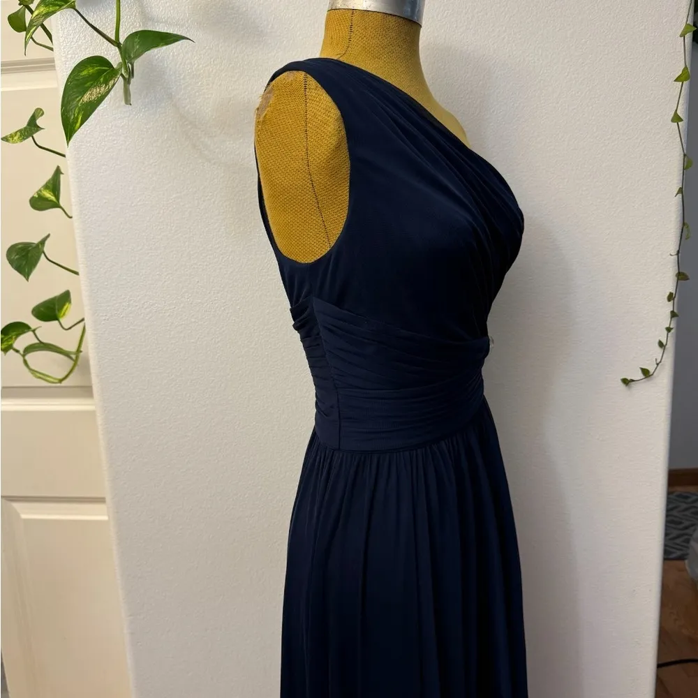 New David’s Bridal women’s Elegant One-Shoulder bridesmaid Navy wedding Dress - Image 5