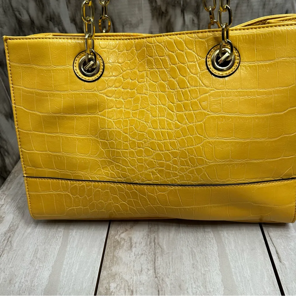 Anne Klein Vibrant Yellow Croc-Embossed Tote Gold Hardware Chain Handle Vibrant - Image 15