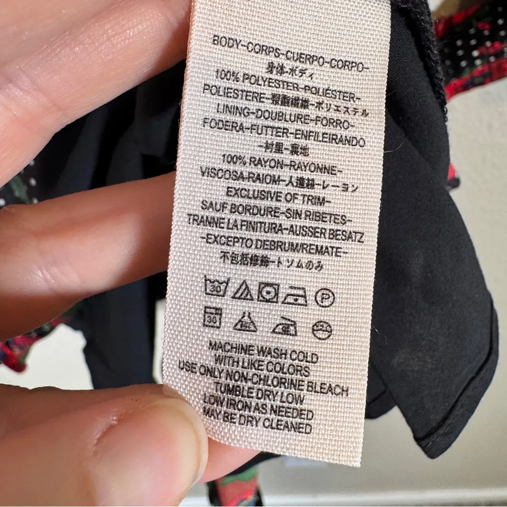 Free People Black Red Polka Dot Floral Mini Dress Womens 0 Long Sleeve Boho Fall - Image 5