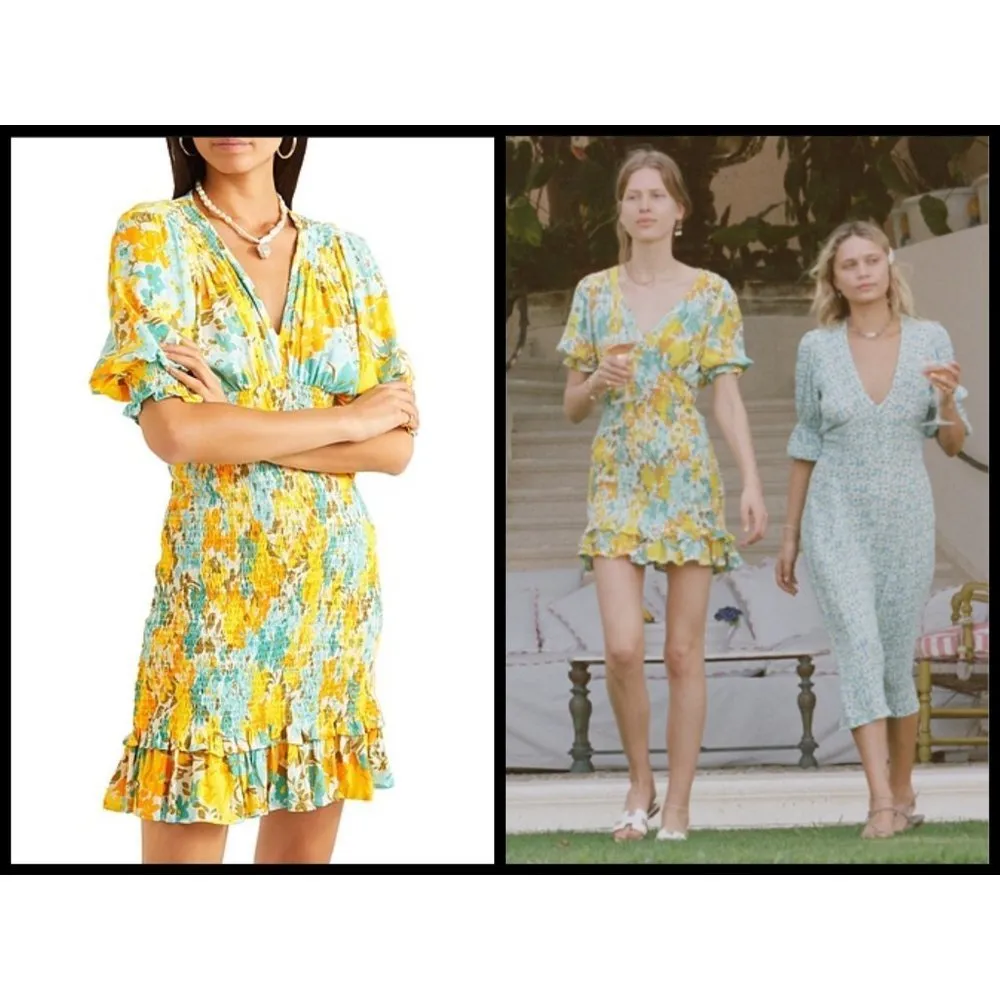 💕FAITHFULL THE BRAND💕 Margherita Shirred Crepe Mini Dress Annina Floral 10 NWT - Image 4