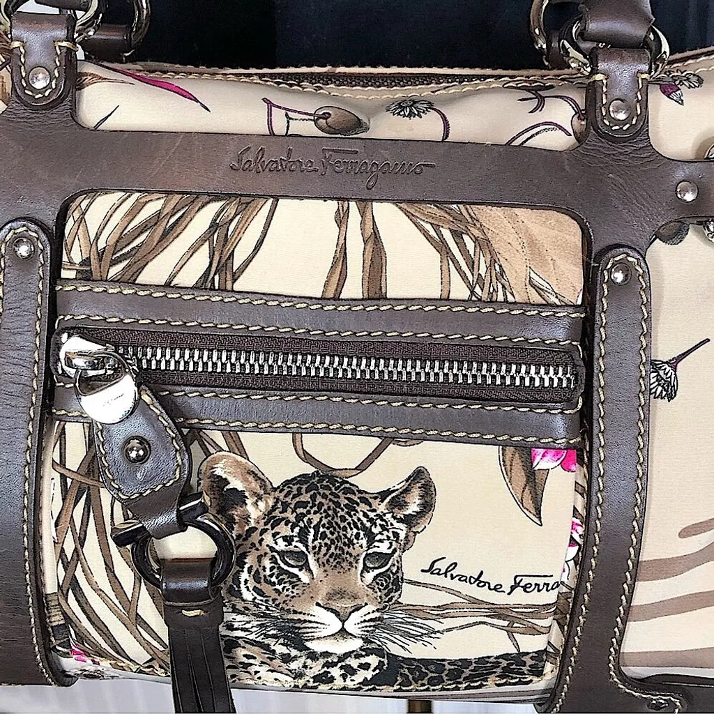 SALVATORE FERRAGAMO Leopard Jungle Print Crossbody Shoulder Boston Bag NWOT - Image 2