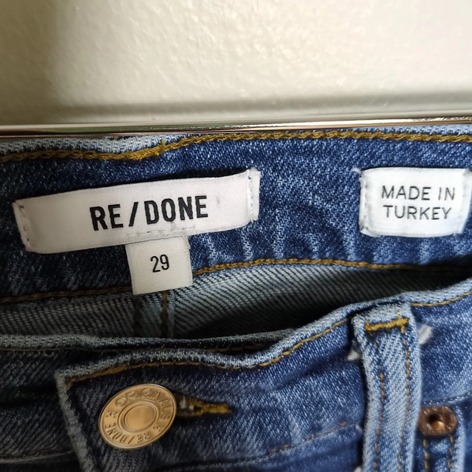 RE/DONE 80s Slim Straight Jeans Medium Wash Button Fly Distressed Women's 29 - Image 4