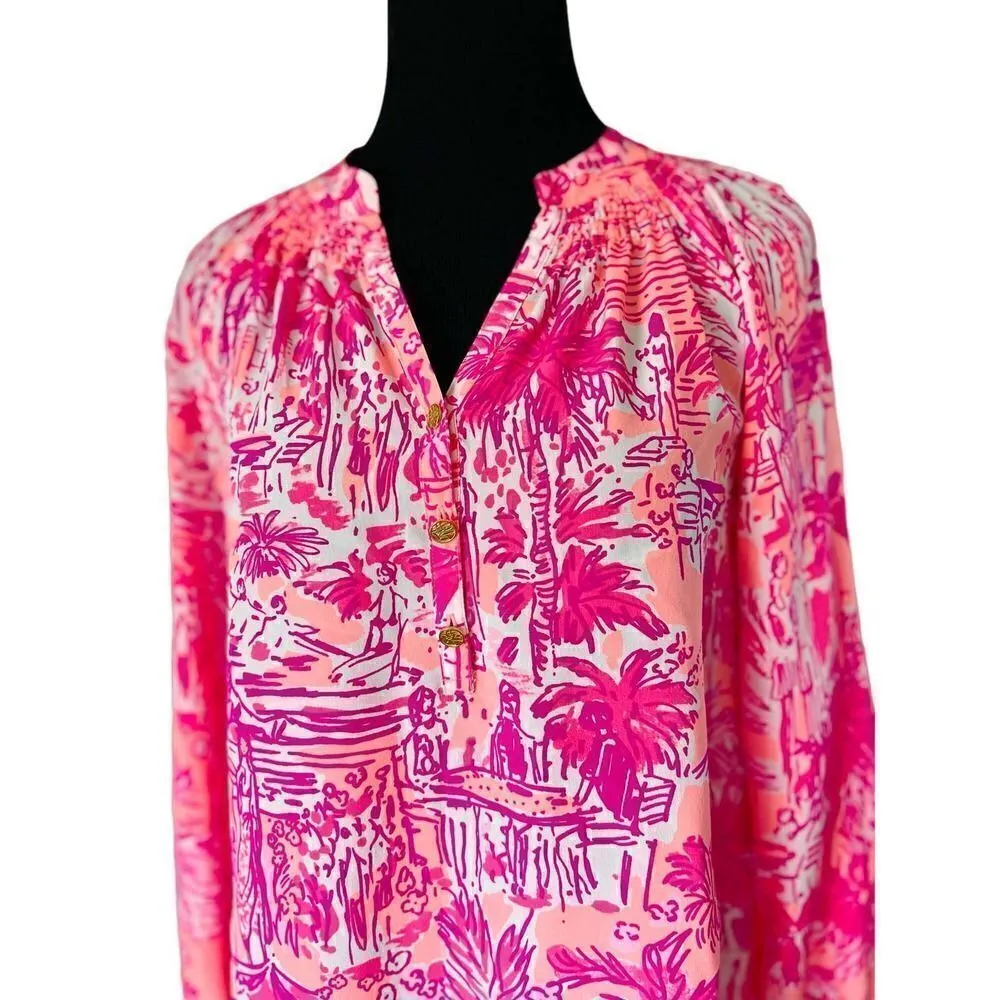 Lilly Pulitzer Elsa Silk Top in Beach Street Whales Print Size XS - Image 10