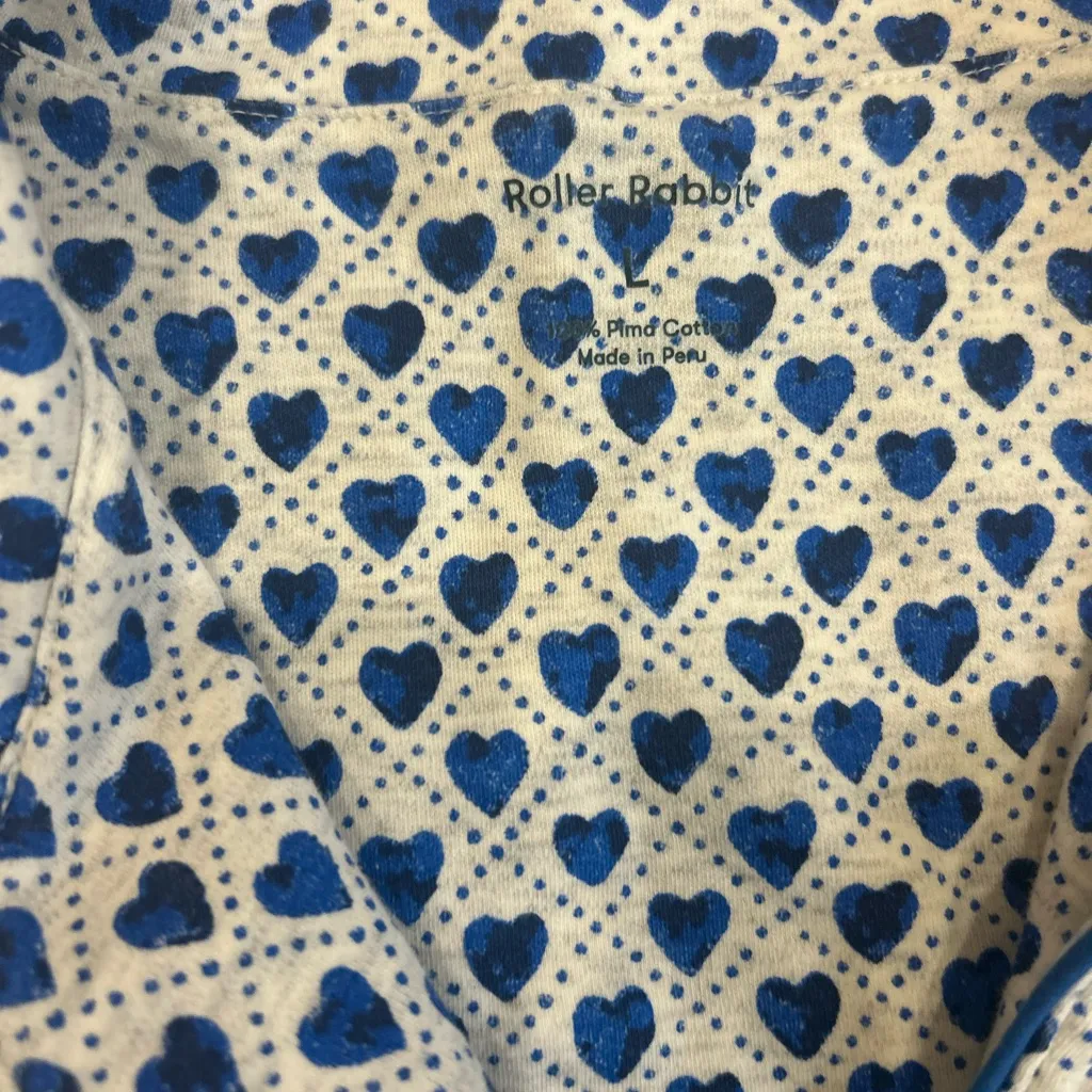 Roller Rabbit Blue Quilted Hearts Earth Day Polo Pajama Set Cotton Large Rare - Image 7