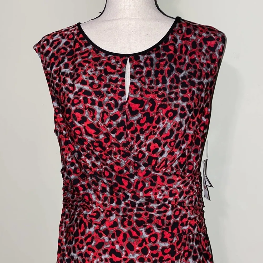 Nine West fire red combo sleeveless ruched front dress lined size 10 new - Image 4