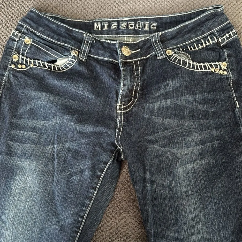 Miss Chic Bootcut Jeans Size 11 Medium Wash Embellished Pockets Stretch Denim Blue - Image 5