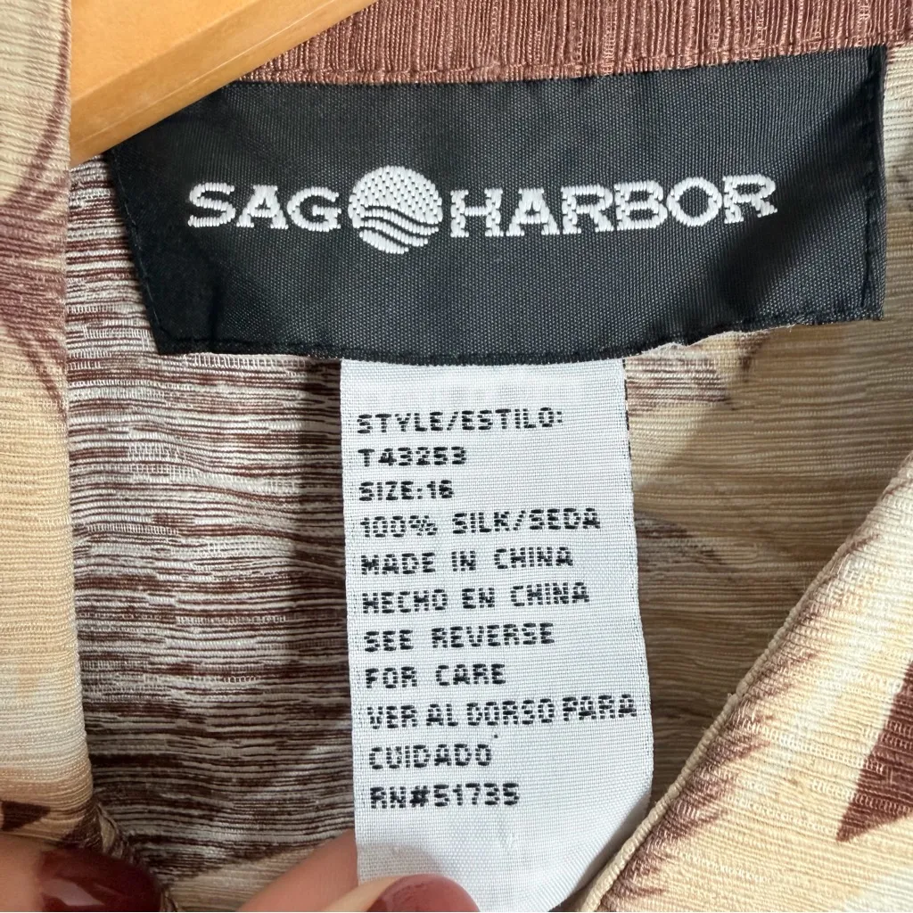 Sag Harbor Silk Brown Floral Hawaiian Shirt 16 Aloha Resortwear Vacation Beach - Image 3