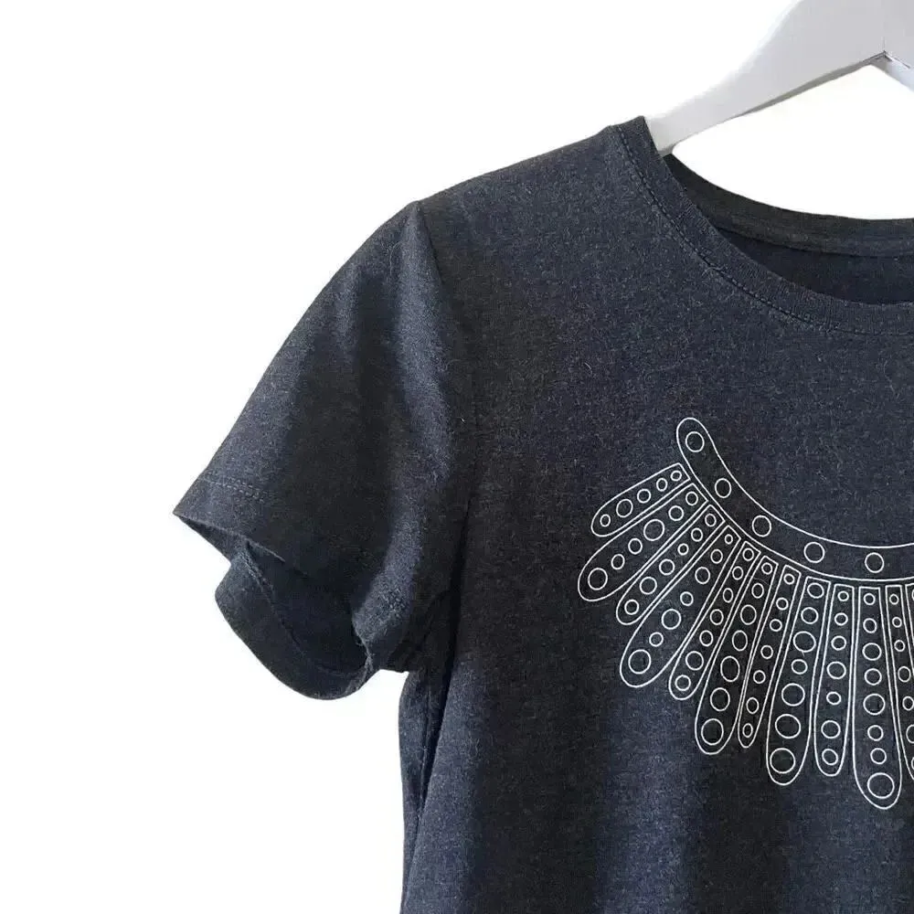 Women’s Graphic Charcoal Gray Short Sleeves Crewneck Soft Bohemian SZ M # 1345 Size M - Image 3