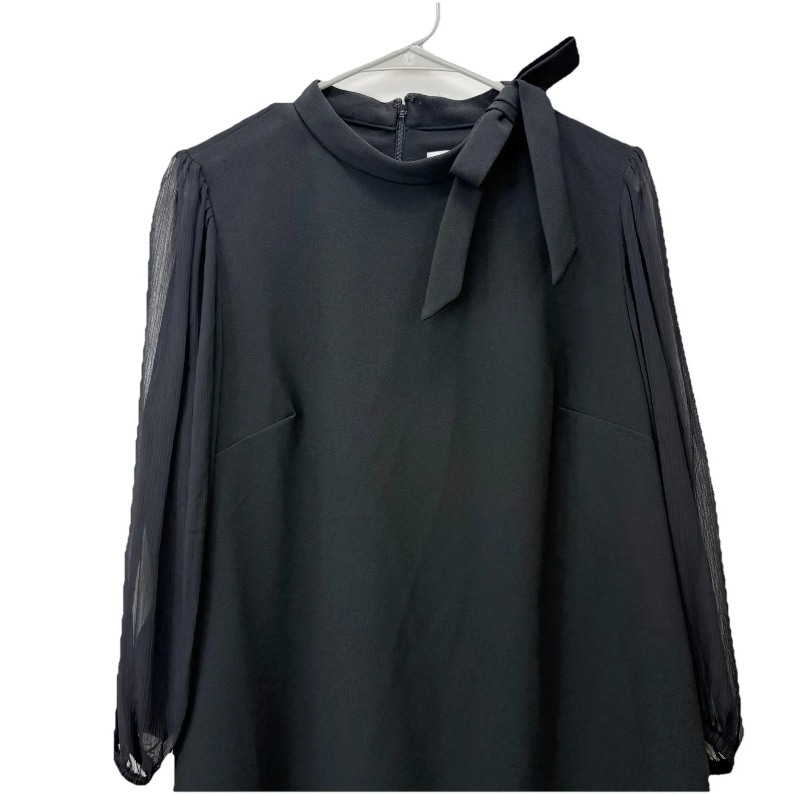 Calvin Klein Black Puff Sleeve Bow Tie Neck Stretch Crepe‎ Sheath Dress Size 16 - Image 5