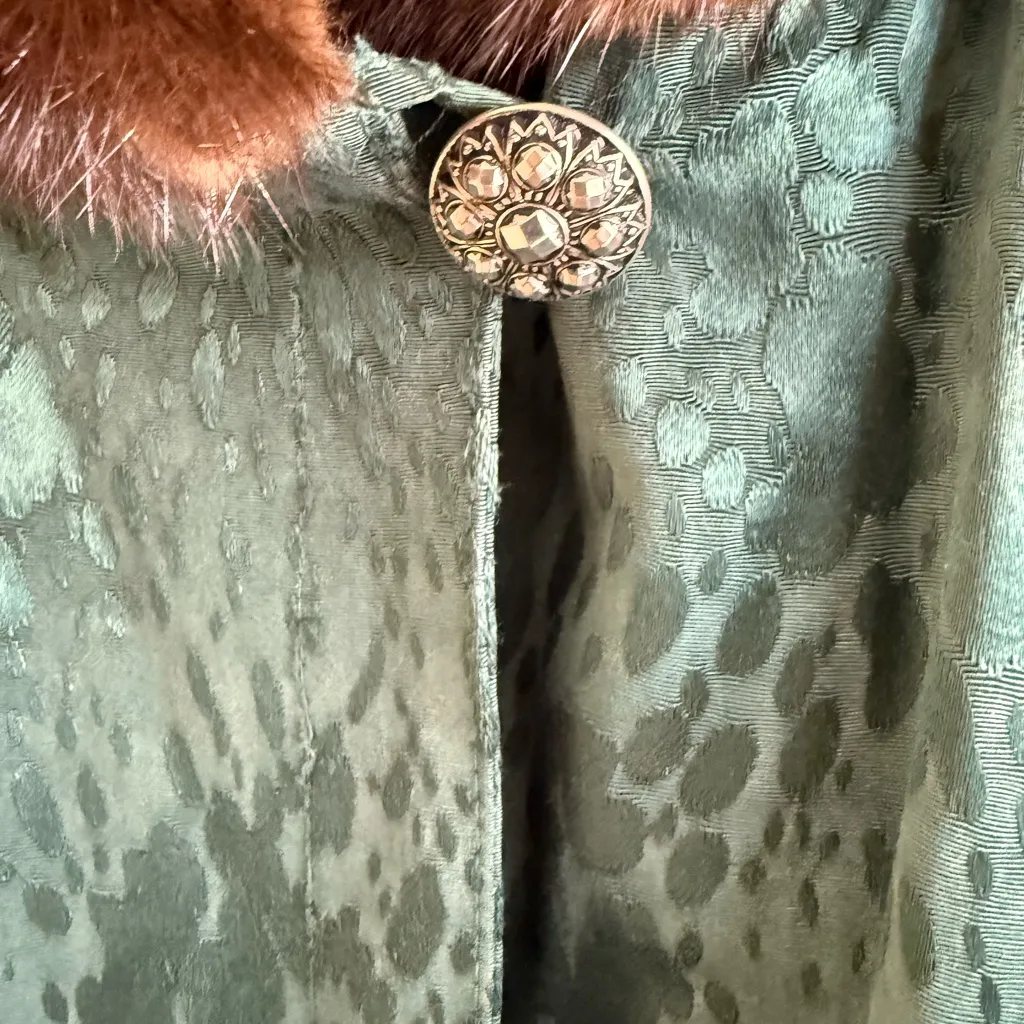 Yves Saint‎ Laurent Fourrures YSL Green Brown Fur Trim Lined Hooded Coat VTG XL - Image 5