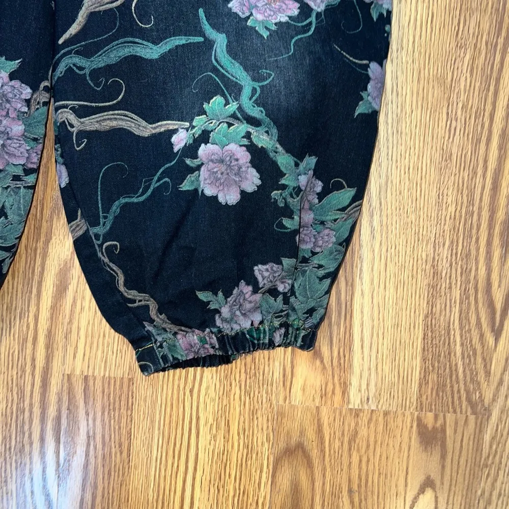 Funky QES Goth Floral Black Overalls with Pockets! Size 16 - Image 3