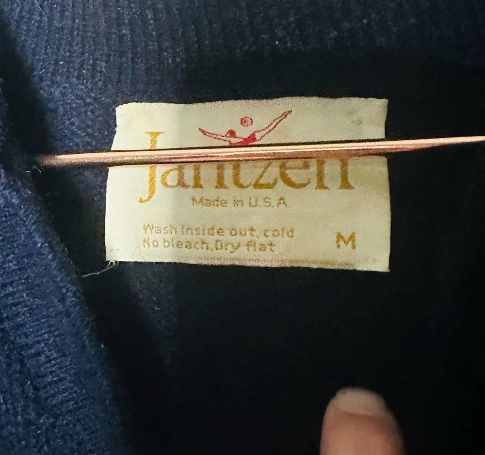 Vintage 70s Jantzen Blue Colorblock Collar Sweater size Medium - Image 4