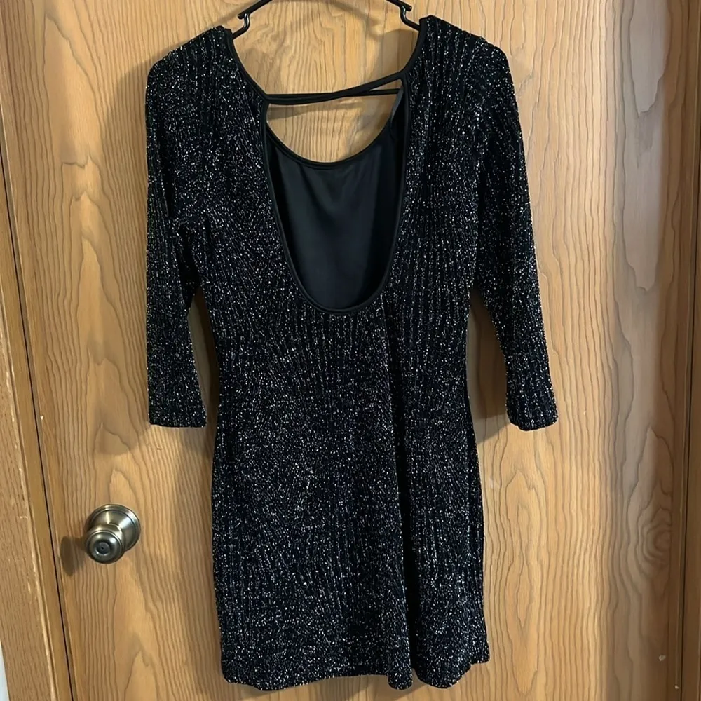 Deb Bodycon Black Sparkle Dress with‎ Open Back Medium - Image 9
