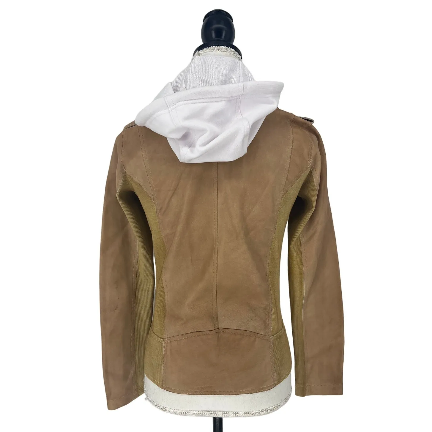 Jakett Hannah Patina Leather Jacket With White Hood Tan Size XS - Image 16