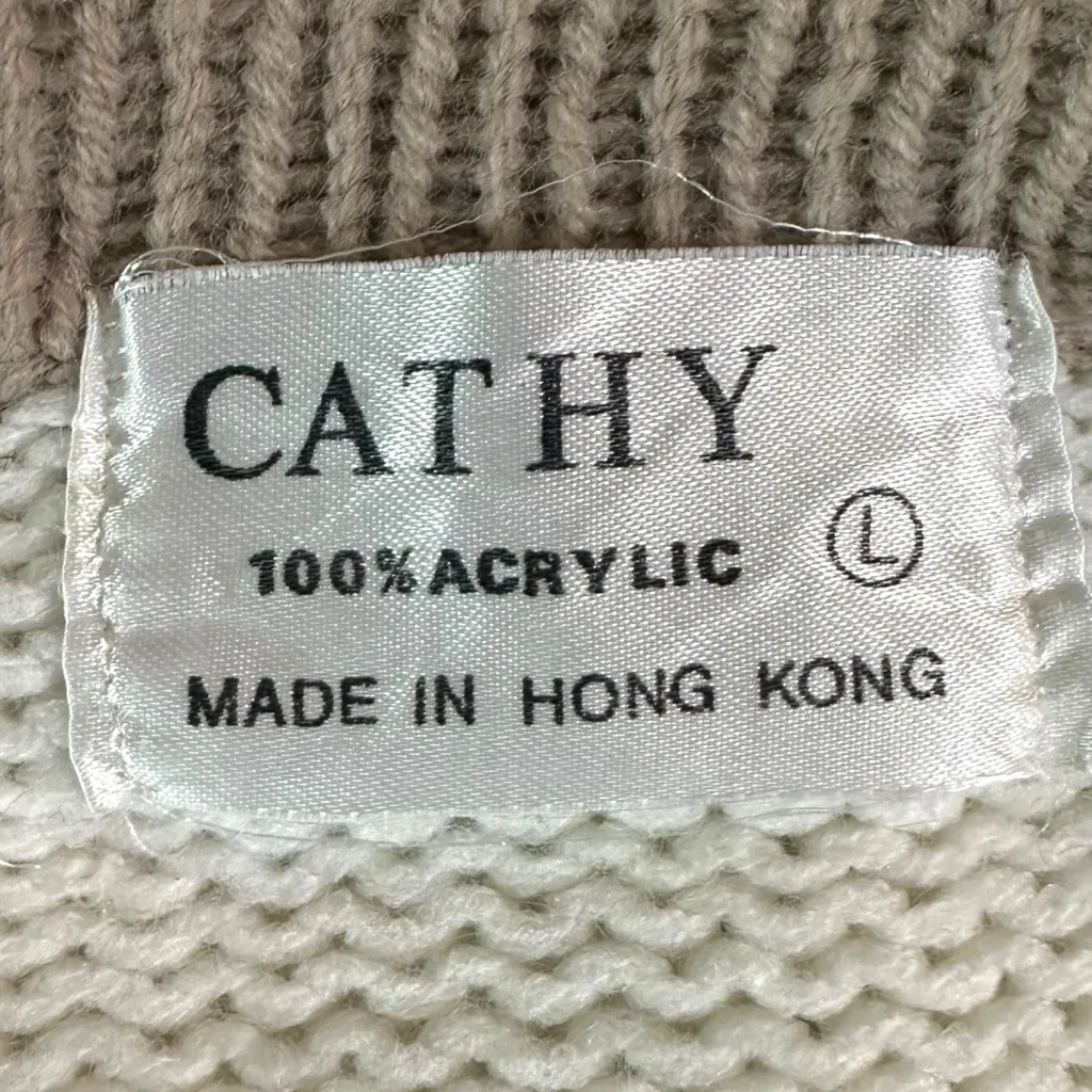 Vintage 70s Folk Art Cottage Cathy Embroidered Floral Cardigan Sweater Large White - Image 4