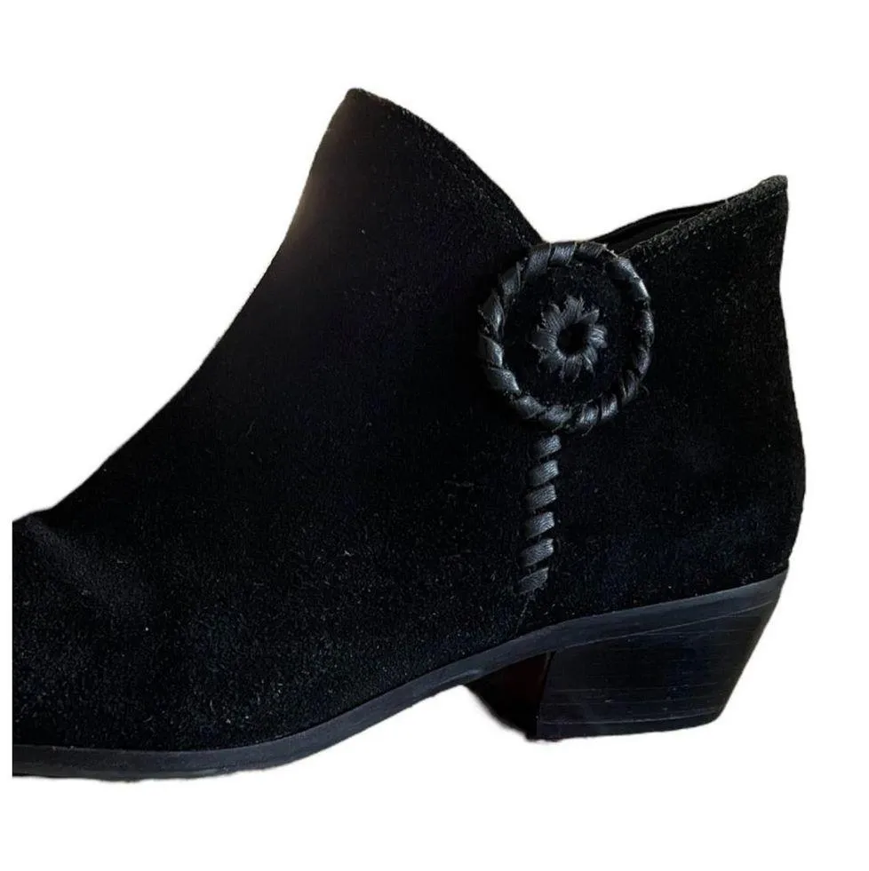 JACK ROGERS Peyton Black Suede Ankle Boots Leather Zipper Block Heels 7.5 EUC - Image 8
