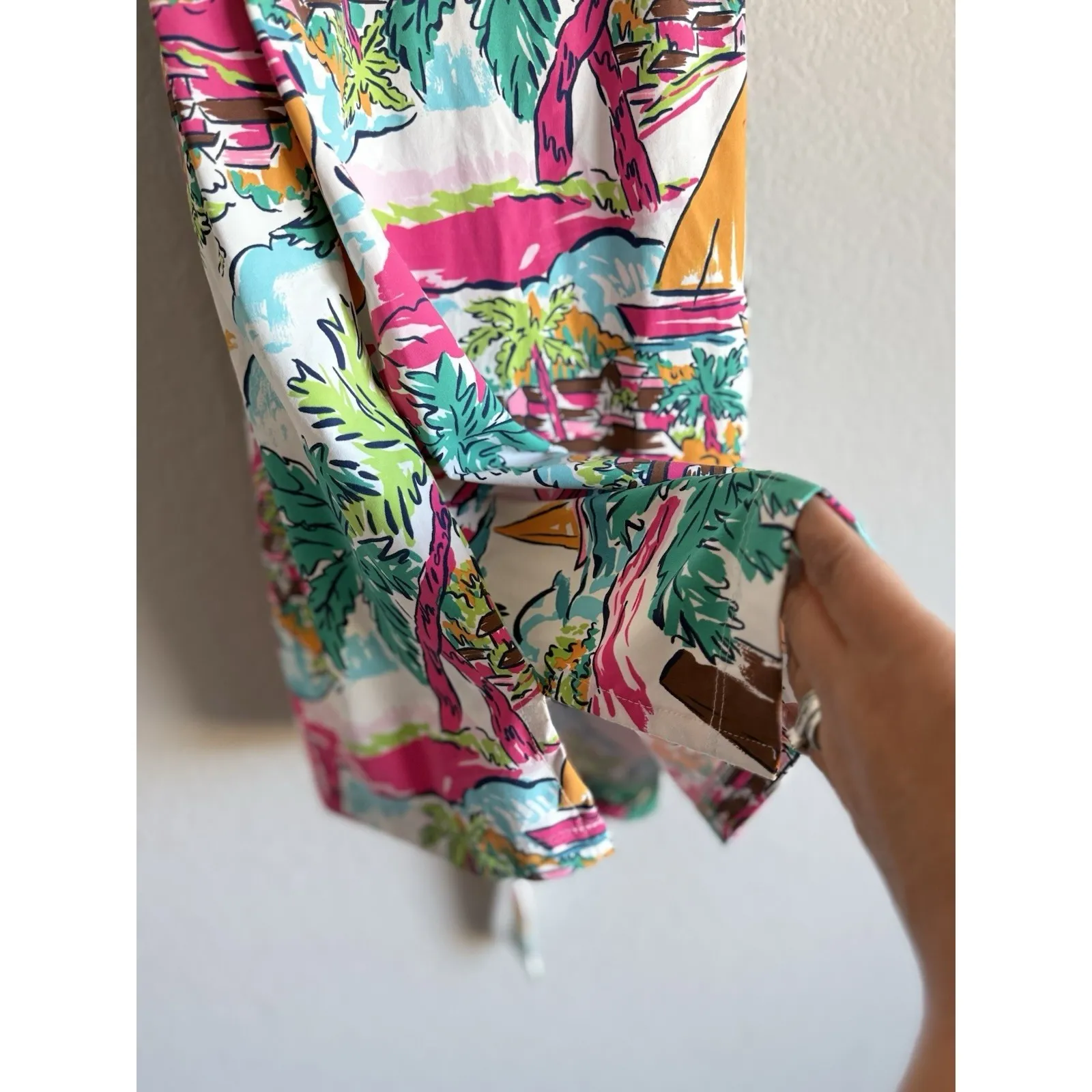 Katherine Way Tropical Button Down Belted Stretch Shirt Dress Women's Size Small - Image 4