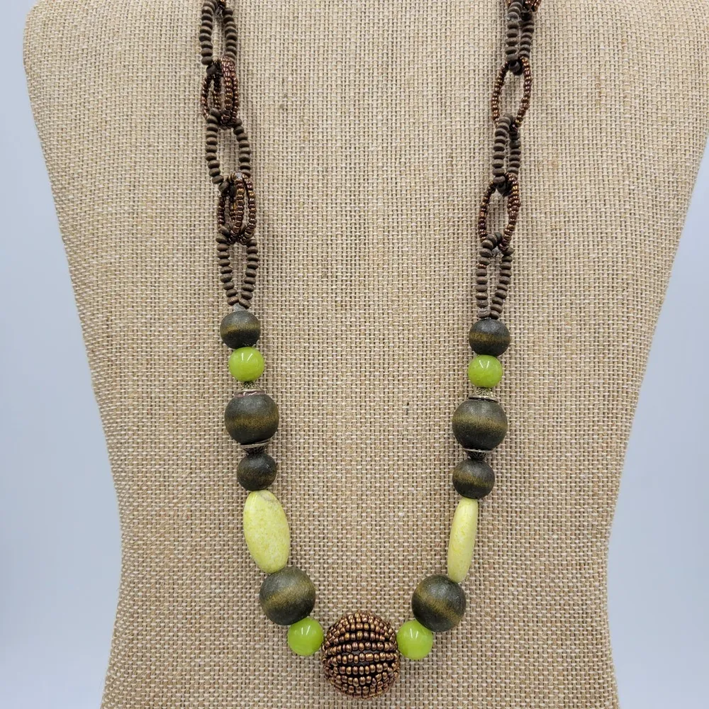 Vintage Coldwater Creek Beaded Stone Necklace Chunky Boho Fashion Accessories - Image 9